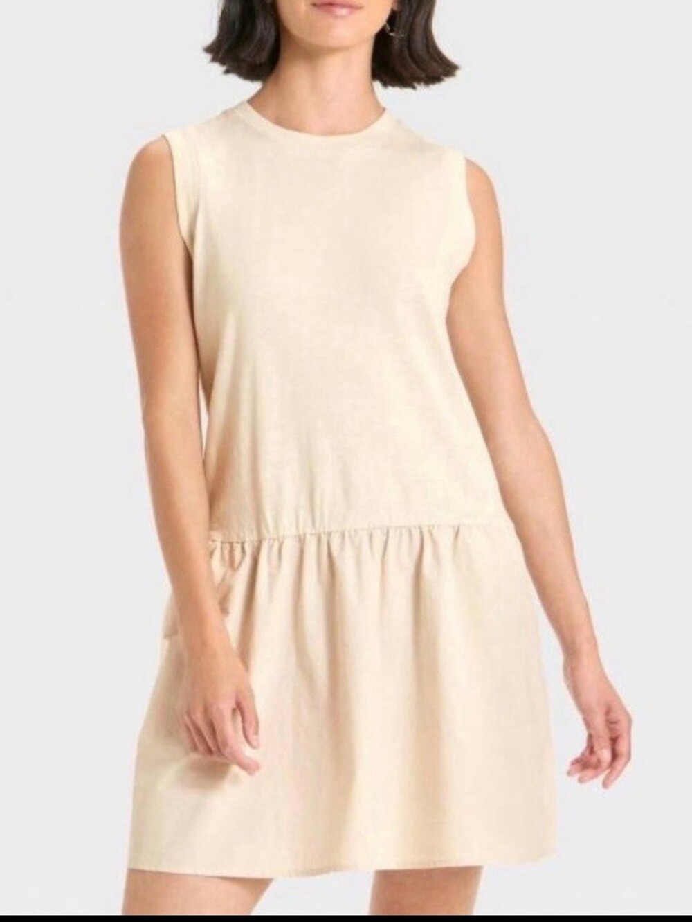 Universal Thread Dress Large Beige Sleeveless T-shirt Style Pockets